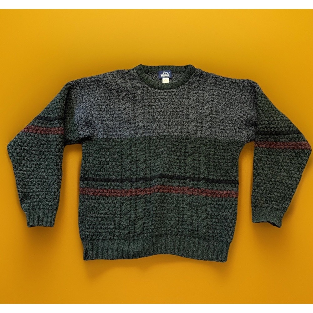 Vintage Woolrich Sweater Mens XL Green Pullover Cable Knit Fisherman Wool